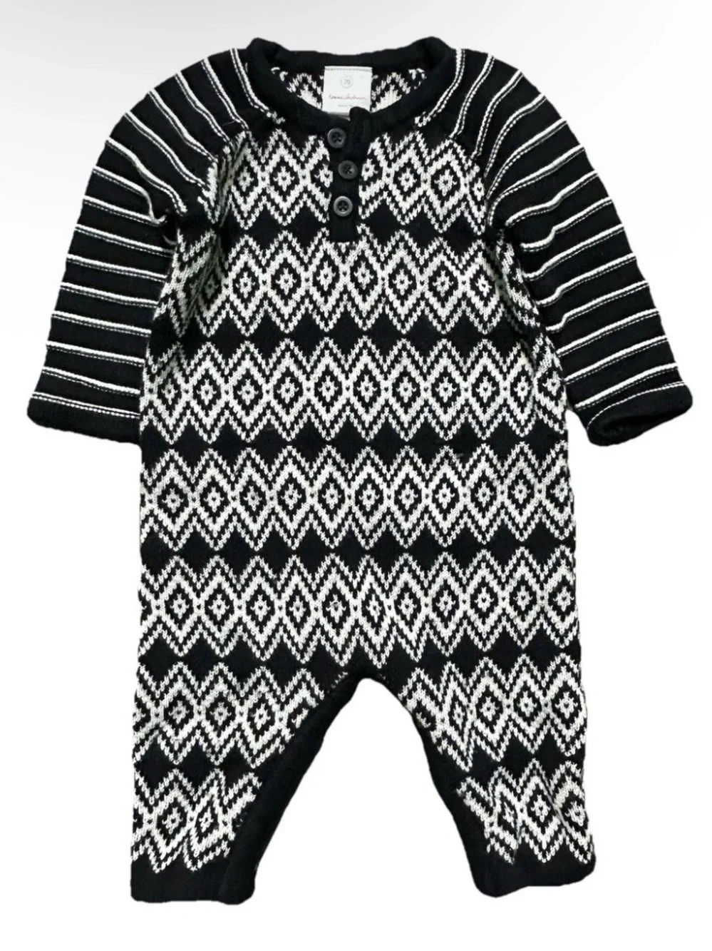 Baby Hanna Andersson Black White Knit Romper Winter Size 70 6-12 Months Coverall